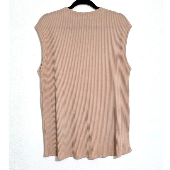 Eileen Fisher Rib Mock Neck Tank Top in Dune Sleeveless Ribbed Knit Pullover - Picture 5 of 10